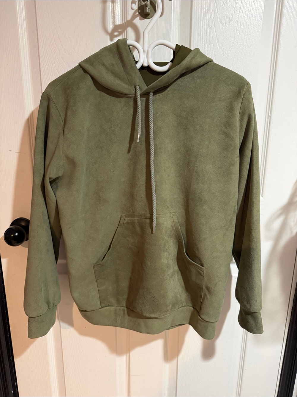 Olive Green Suede-Look Hoodie